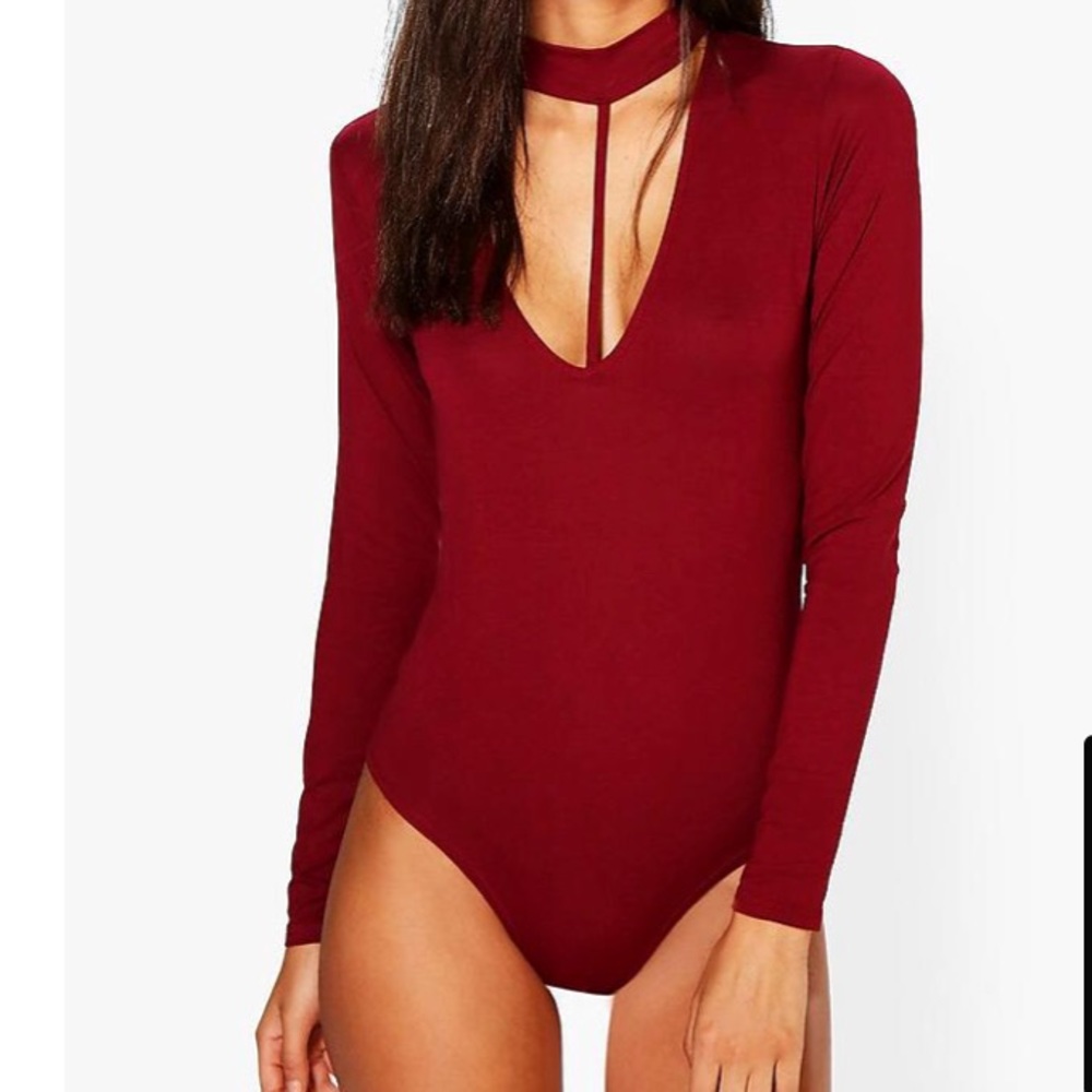 Maroon Tall Chocker Strappy Bodysuit